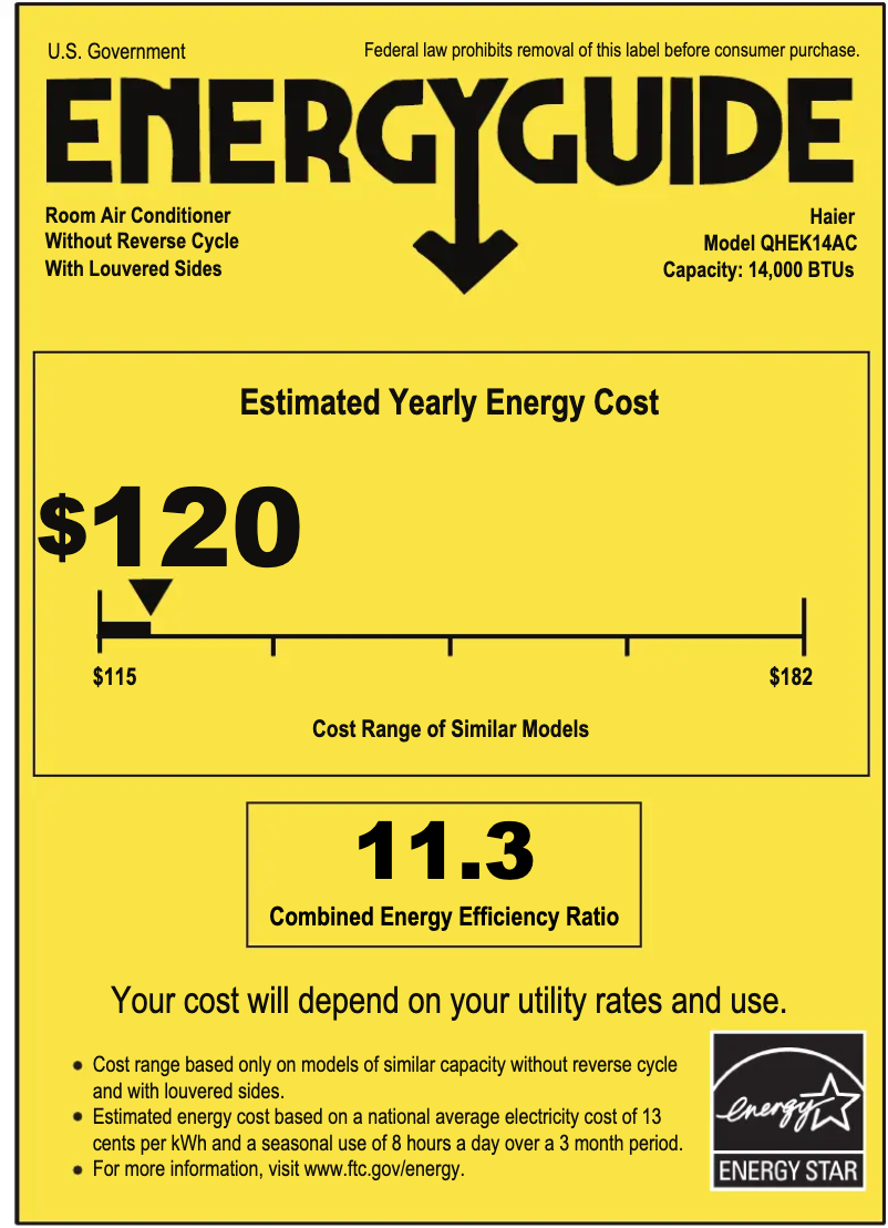 Page 1 of the manual Energy Label Haier QHEK14AC