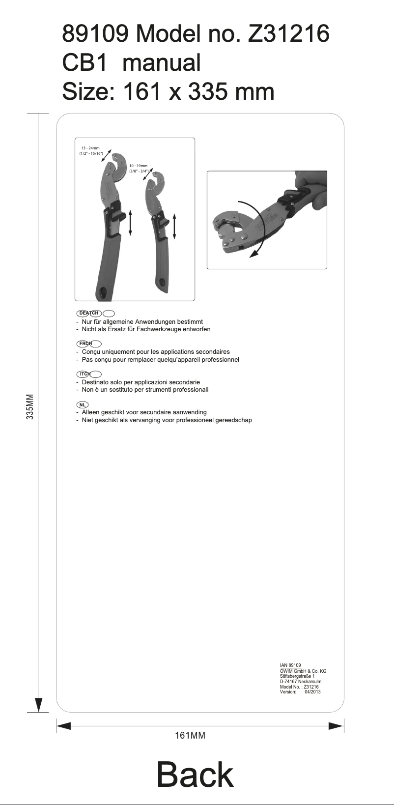 Page 1 of the manual User Manual Powerfix IAN 89109