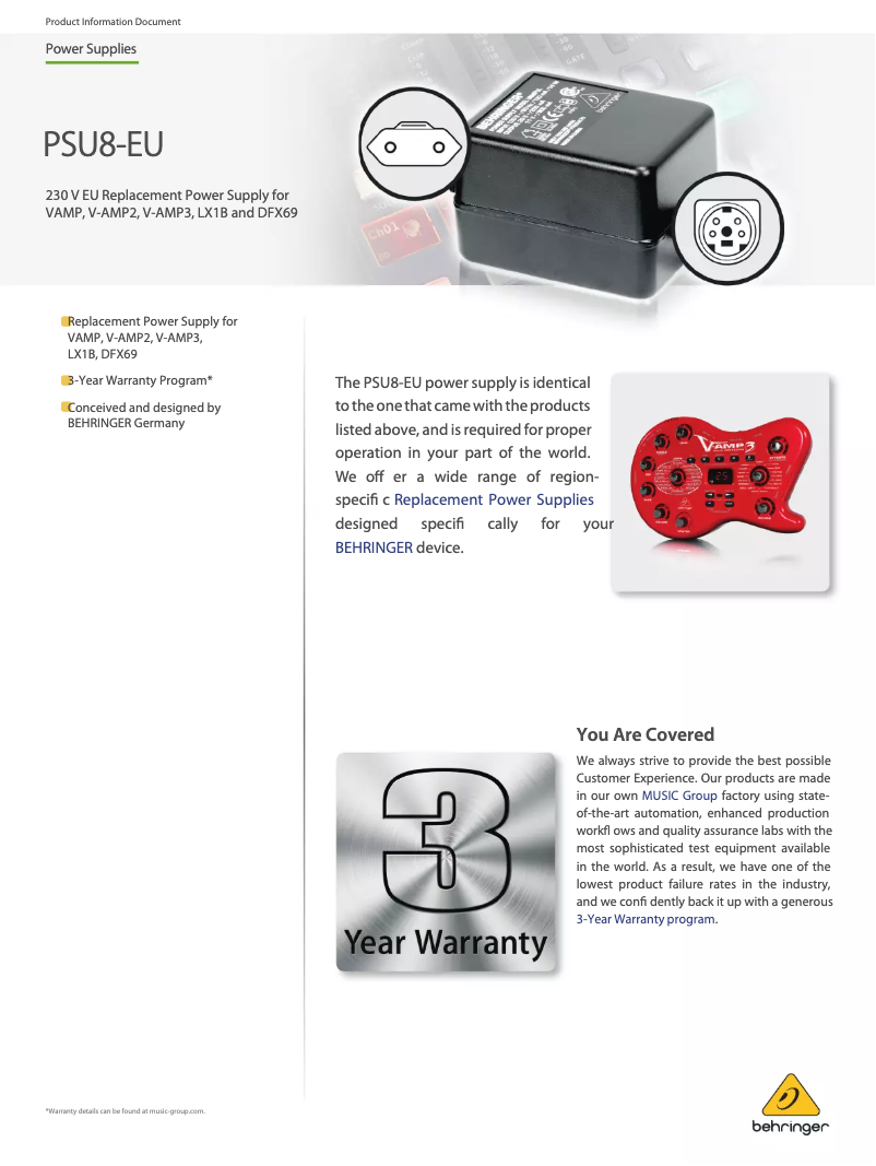 First page image of the manual for PSU8-EU