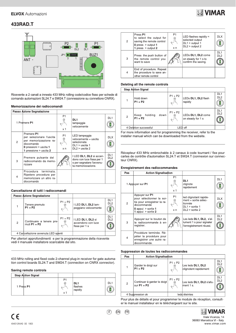 First page image of the manual for ELVOX 433RAD.T