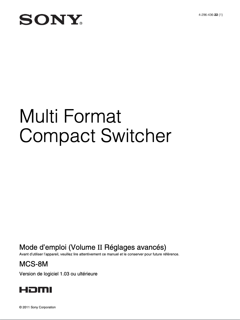 Page 1 of the manual User Manual Sony MCS-8M