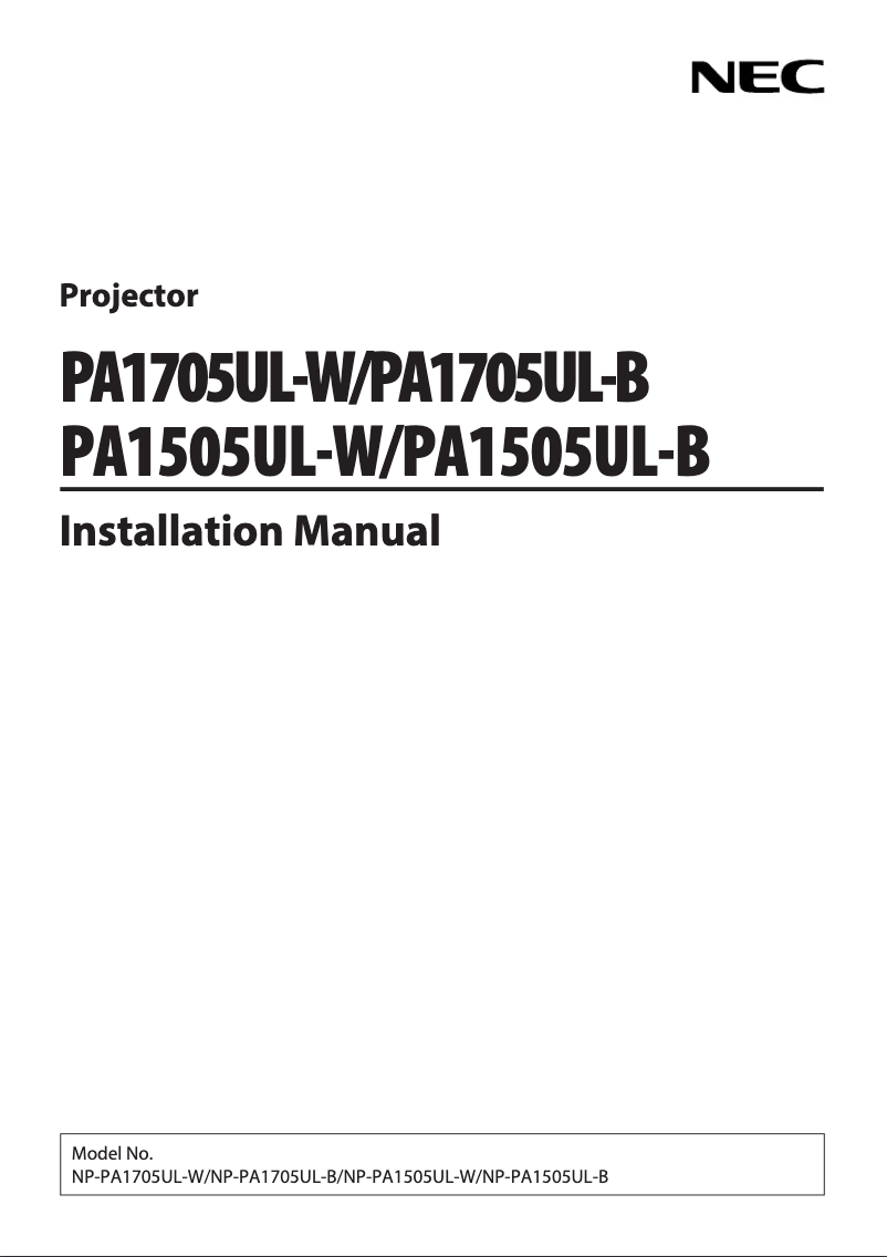 Page 1 of the manual User Manual NEC NP-PA1505UL