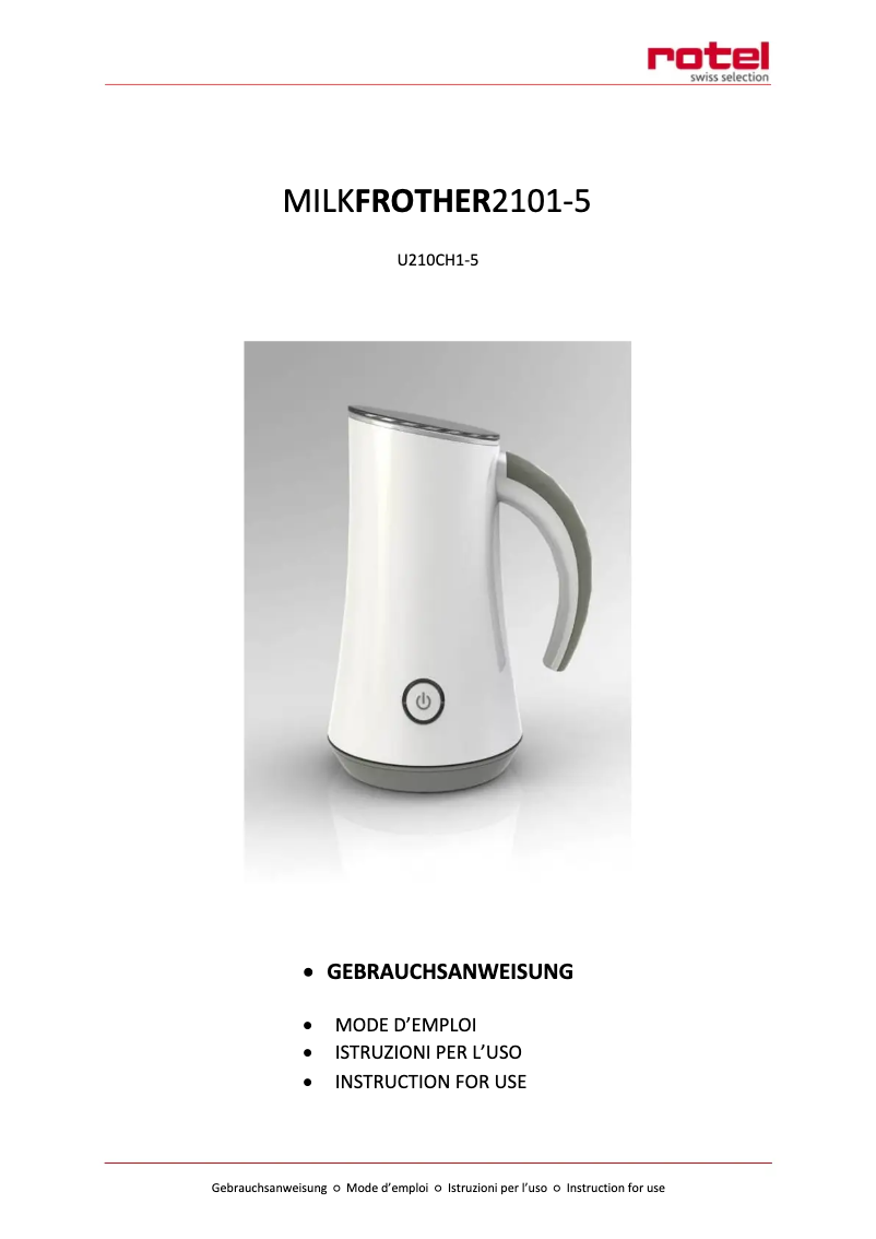 Image de la première page du manuel de l'appareil MilkFrother U21.0CH1