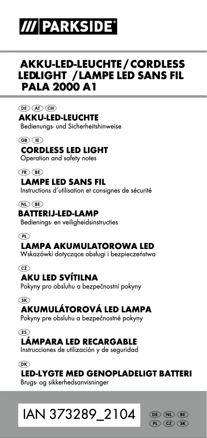 First page image of the manual for PALA 2000 A1