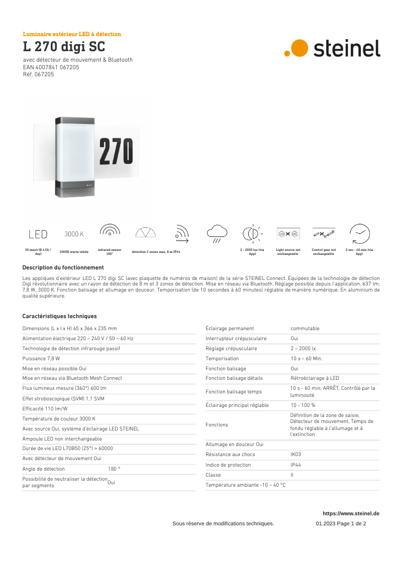 Page 1 of the manual Technical Sheet Steinel L 270 Digi SC
