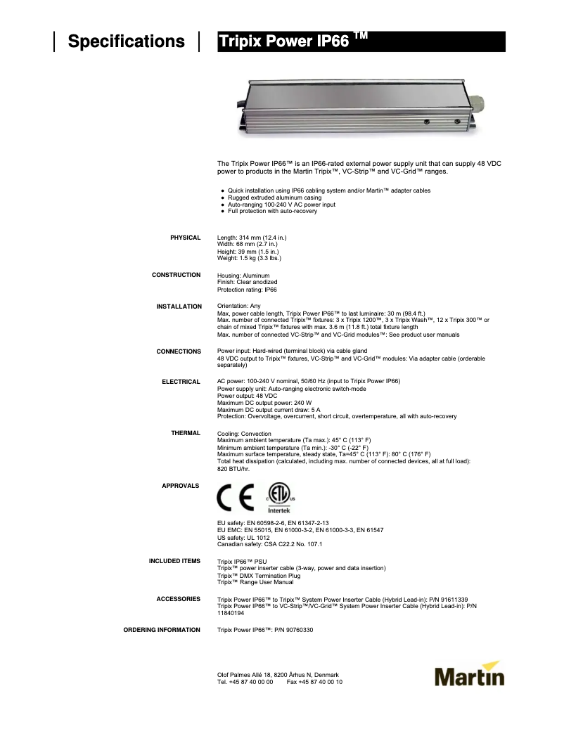 Page 1 of the manual Technical Sheet Martin Tripix 300