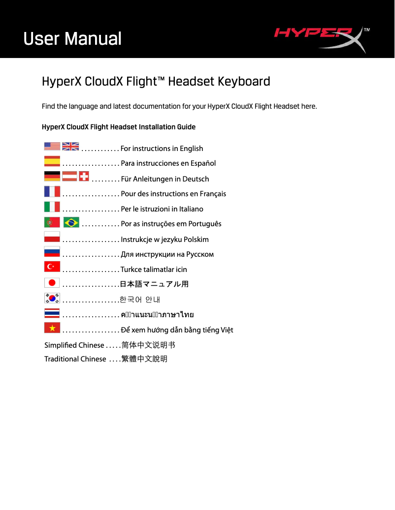 Page 1 of the manual User Manual HyperX CloudX Flight
