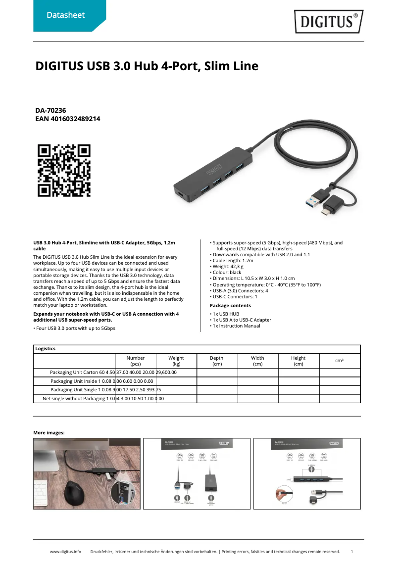 Page 1 of the manual Technical Sheet Digitus DA-70236