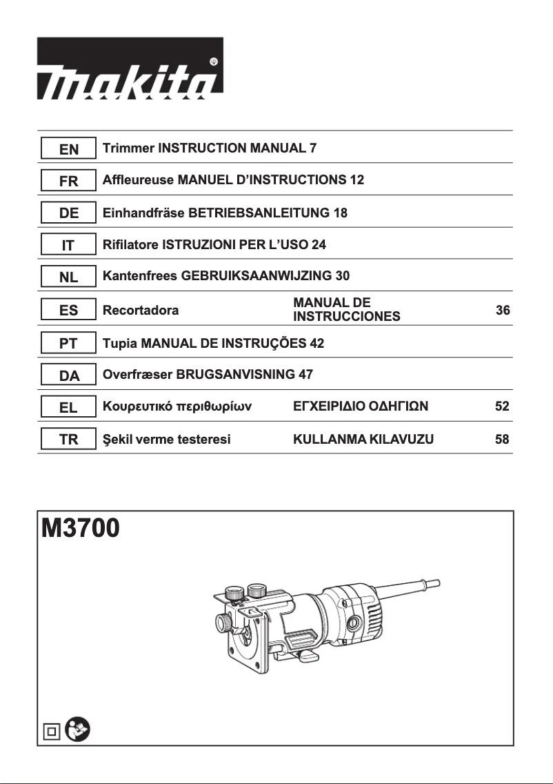 Page 1 of the manual User Manual Makita M3700