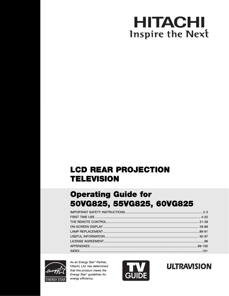 Page 1 of the manual User Manual Hitachi 55VG825