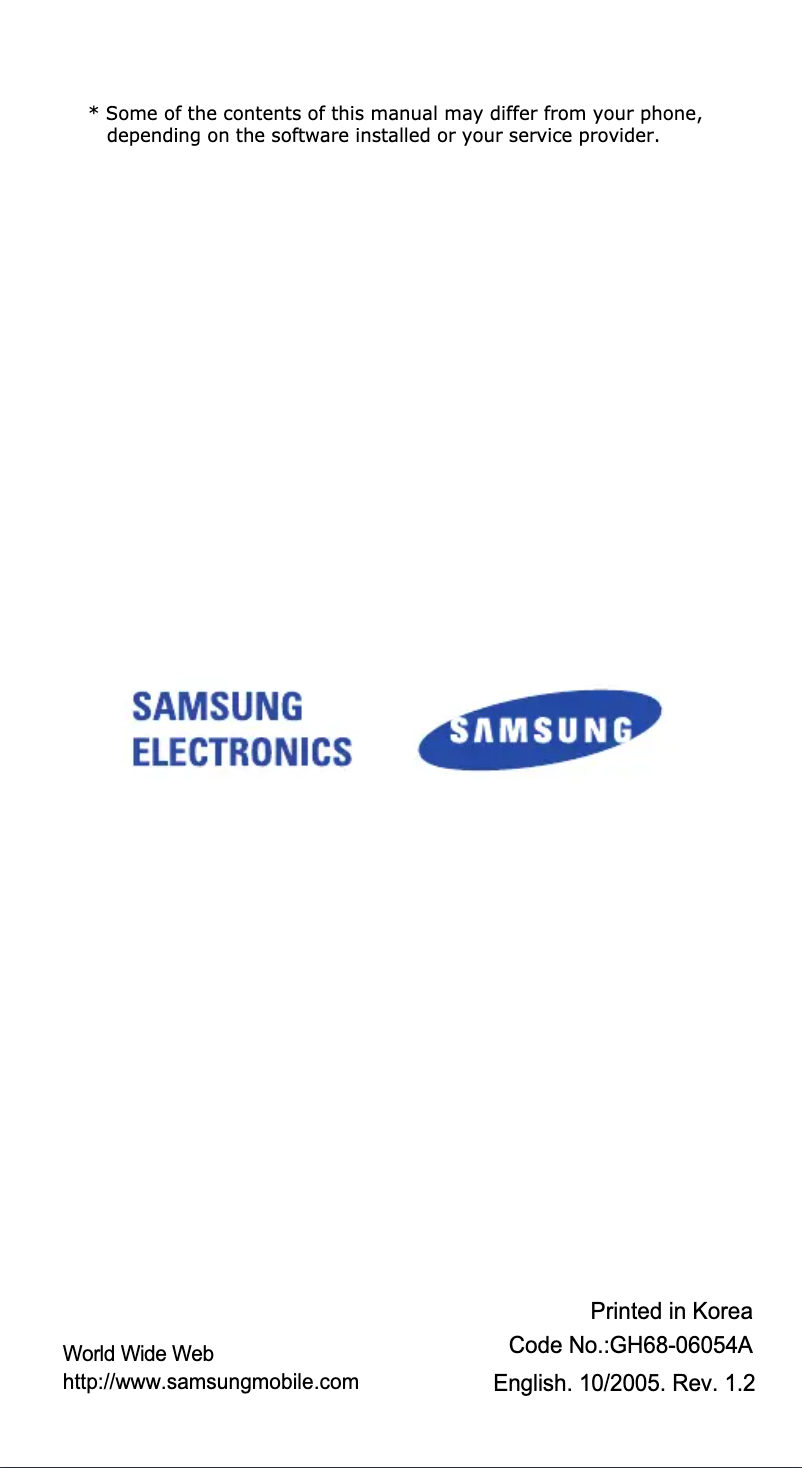 Page 1 of the manual User Manual Samsung SGH-D500E