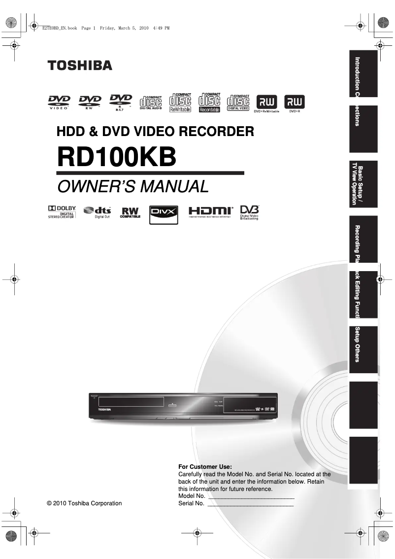 Image de la première page du manuel de l'appareil RD100KB