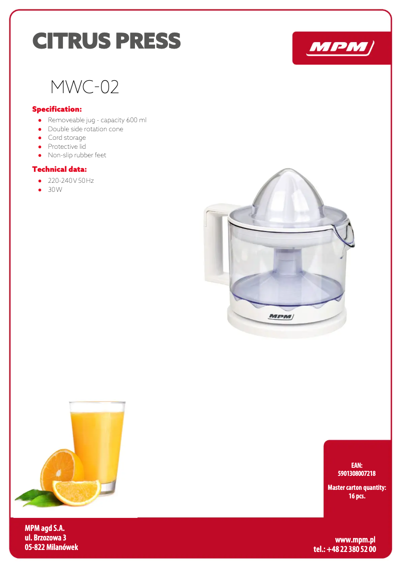 First page image of the manual for MWC-02