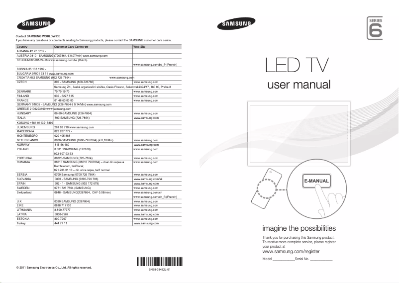 Page 1 of the manual Quick Start Guide Samsung UE40D6537WK