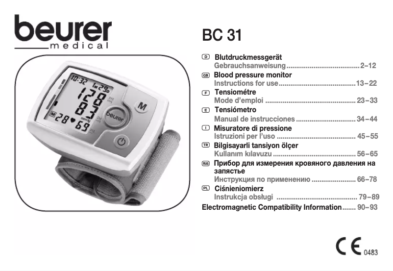 Page 1 of the manual User Manual Beurer BC 31