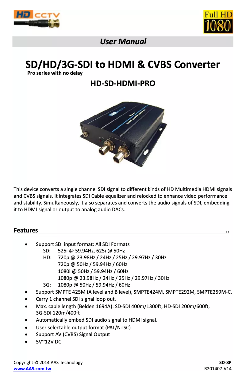 First page image of the manual for HD-SD-HDMI-PRO