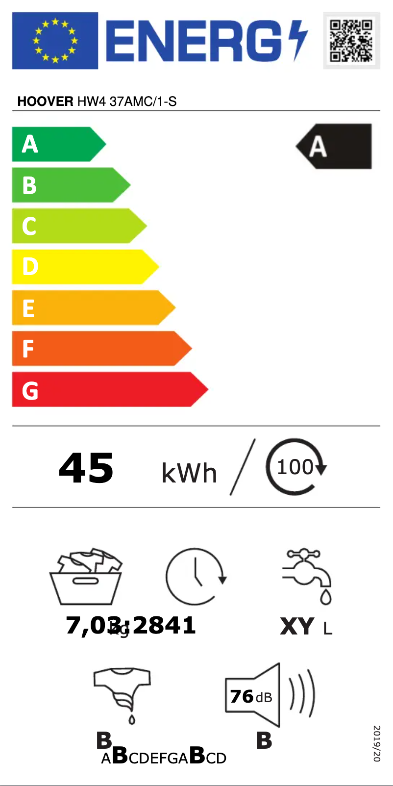 Page 1 of the manual Energy Label Hoover H-WASH 500 HW4 37AMC/1-S