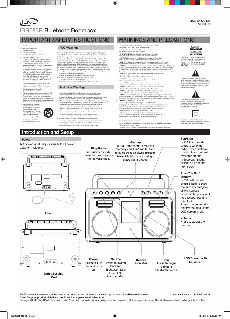 First page image of the manual for IBB683B