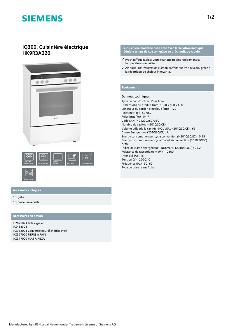 First page image of the manual for HK9R3A220