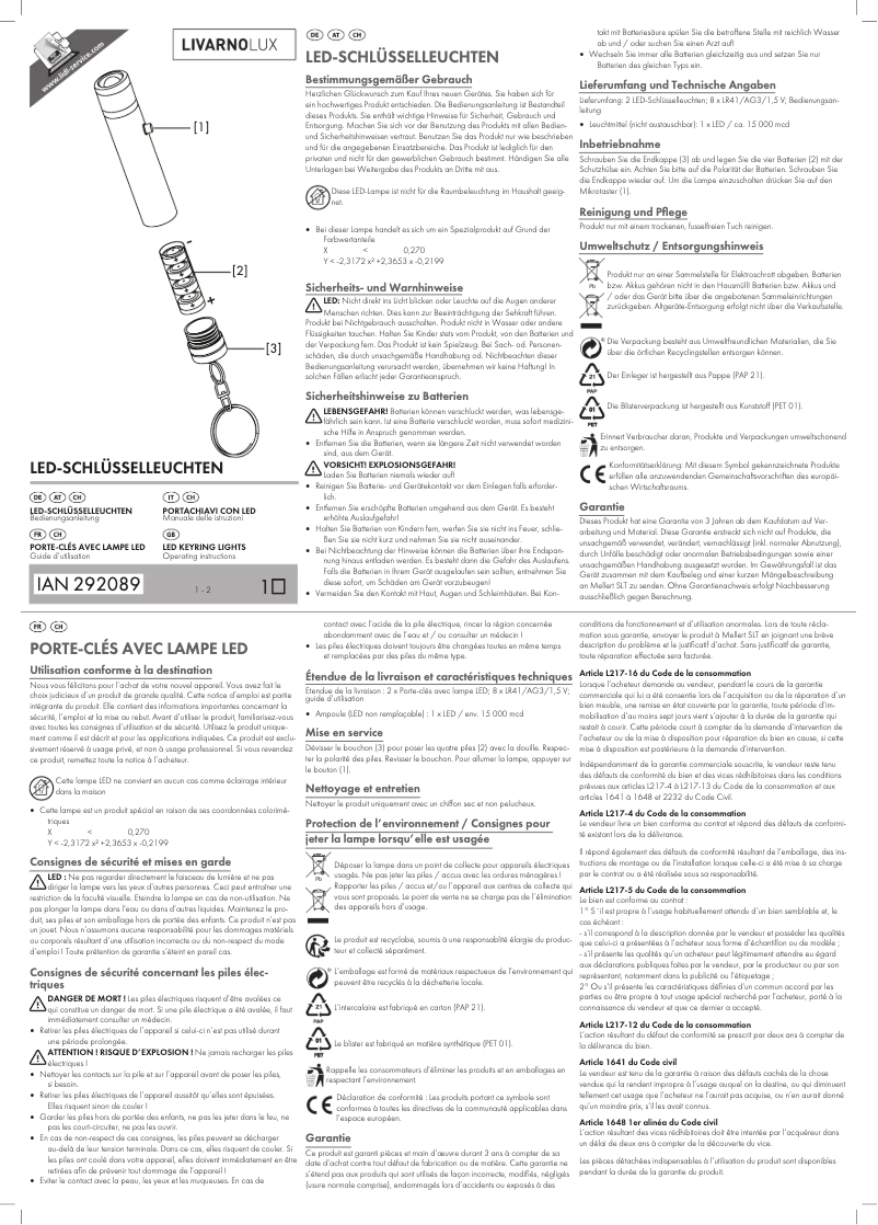 First page image of the manual for IAN 292089