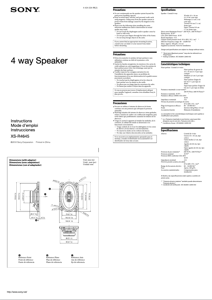 Page 1 of the manual User Manual Sony XS-R4645