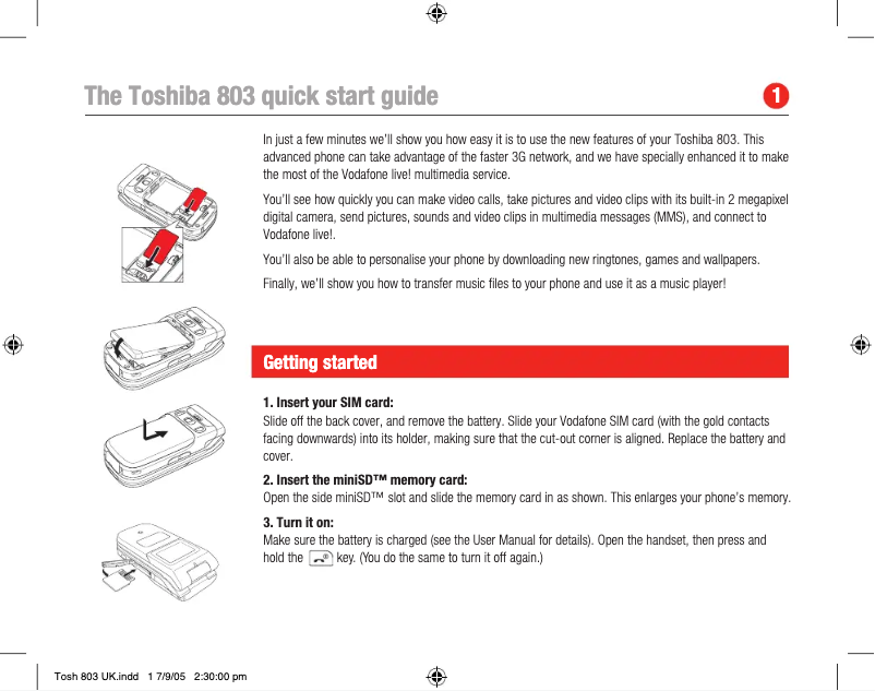 Page 1 of the manual User Manual Toshiba 803