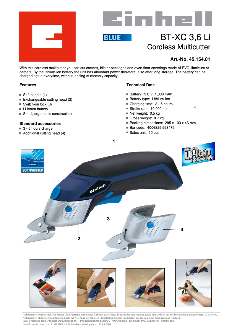 First page image of the manual for BT-XC 3,6 Li