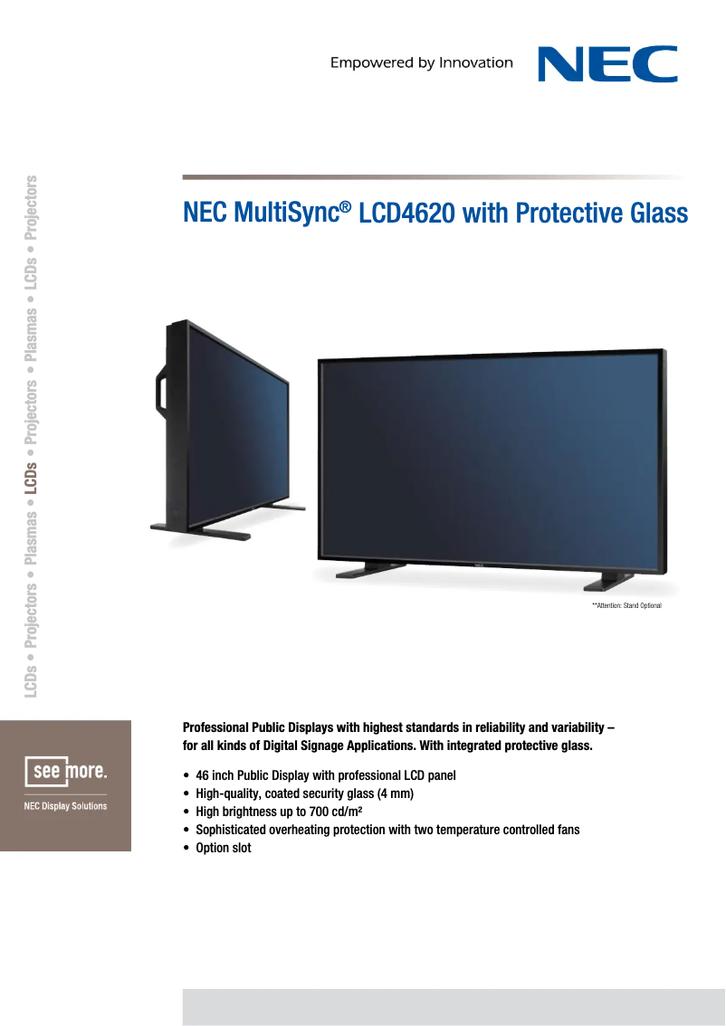 Page 1 of the manual Technical Sheet NEC MultiSync LCD4620