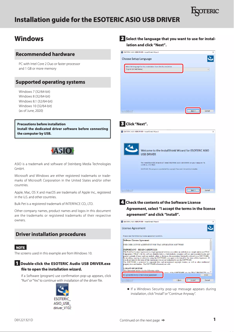 Page 1 of the manual Installation Guide Esoteric N-05XD