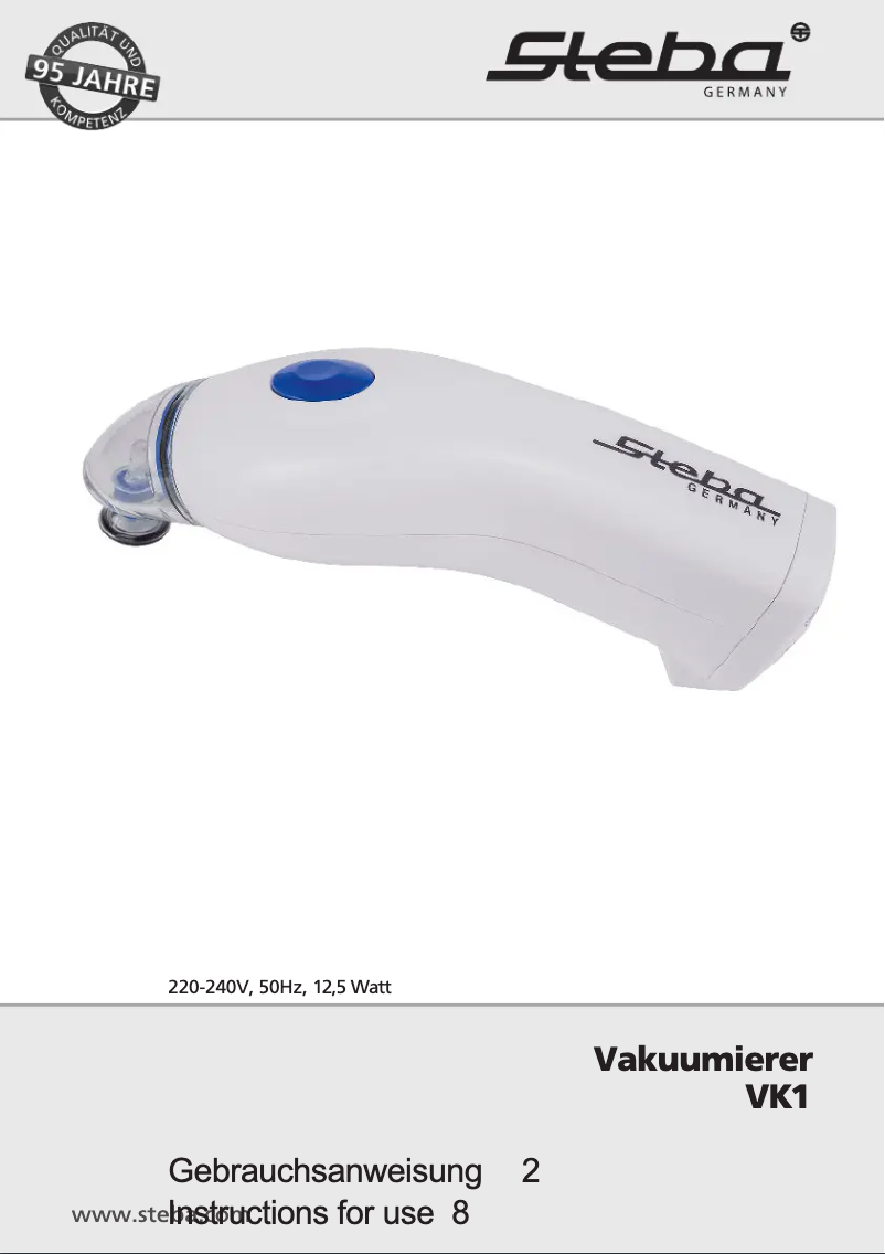 Page 1 of the manual User Manual Steba VK 1