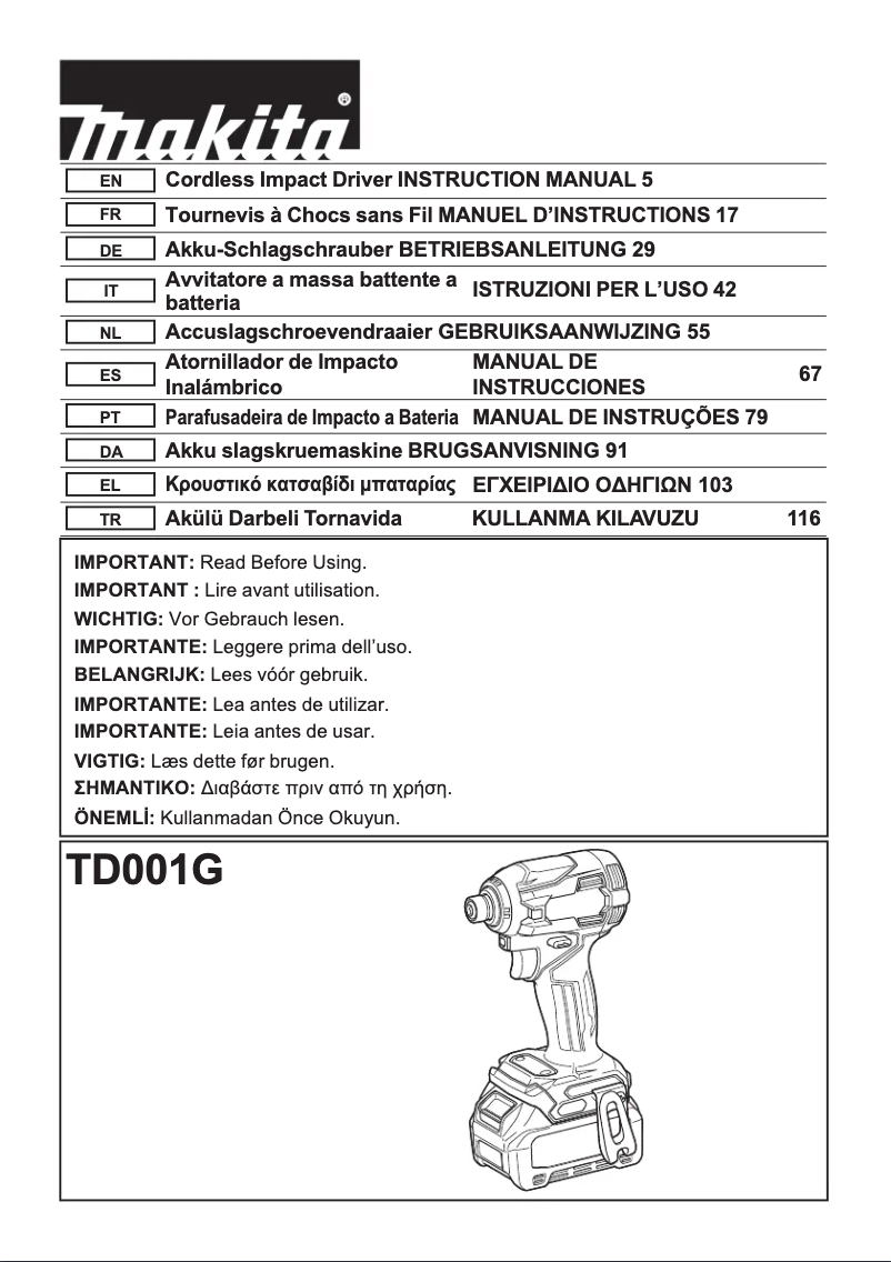 First page image of the manual for TD001G
