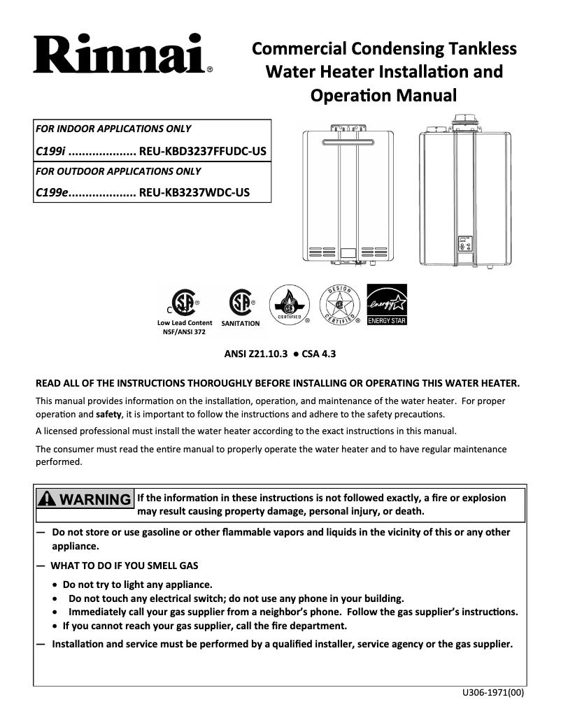 First page image of the manual for Commercial C199IP