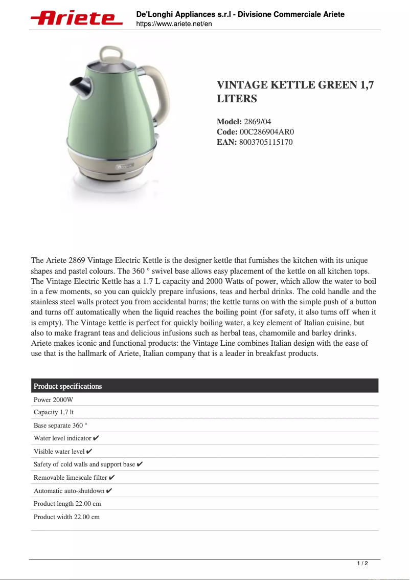 First page image of the manual for 2869