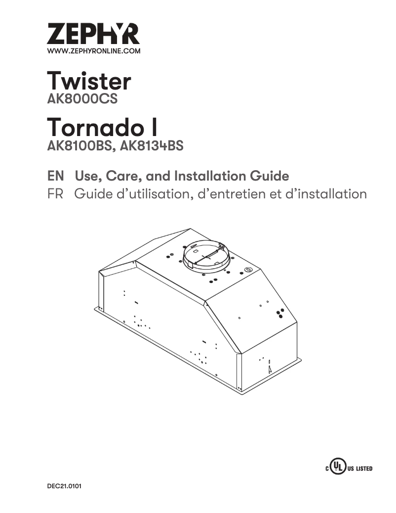 Page 1 of the manual Installation Guide Zephyr Tornado I AK8100BS