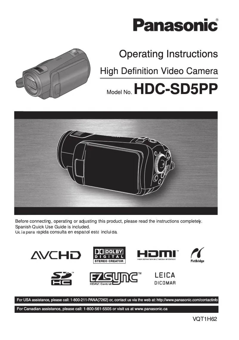 First page image of the manual for HDC-SD5PP