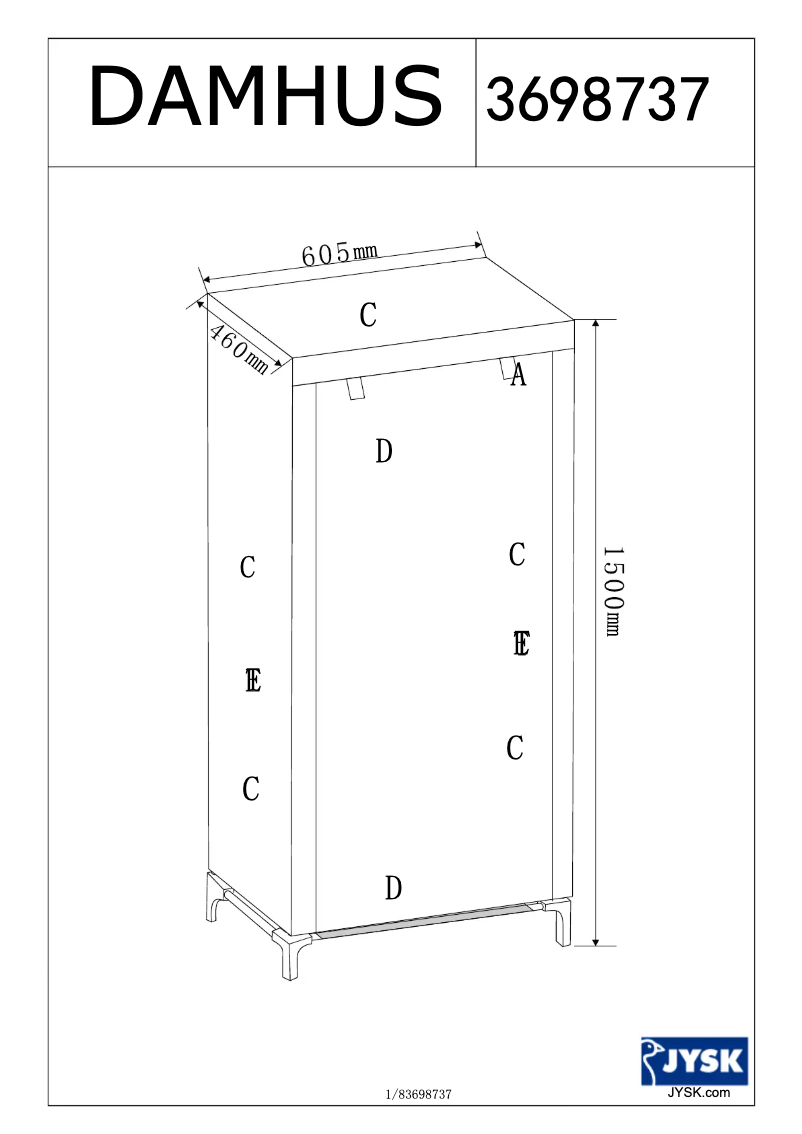 Page 1 of the manual User Manual JYSK Damhus (60x150x46)