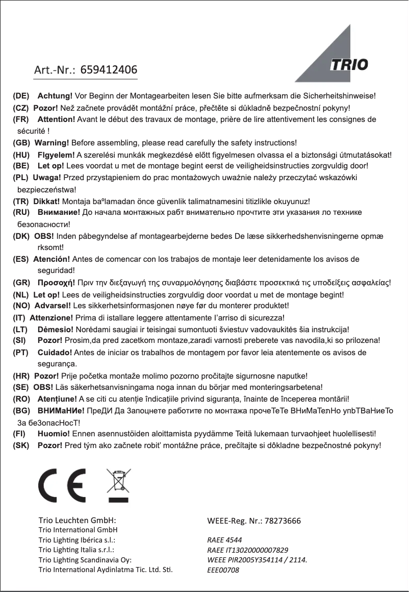 Page 1 of the manual User Manual Trio Lighting Apart 659412406