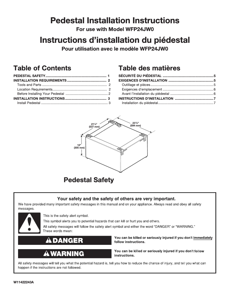 Page 1 of the manual Installation Guide Whirlpool WCD5090JW