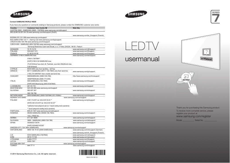Page 1 of the manual User Manual Samsung UE40H7000SL