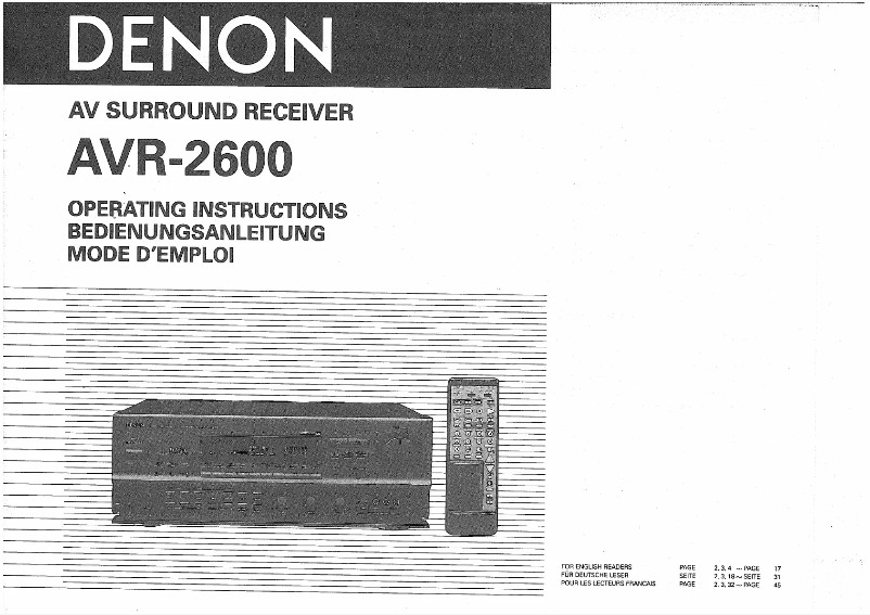 First page image of the manual for AVR-2600