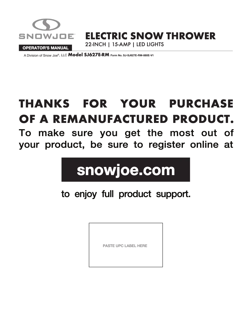 Page 1 of the manual User Manual Snow Joe SJ627E-RM