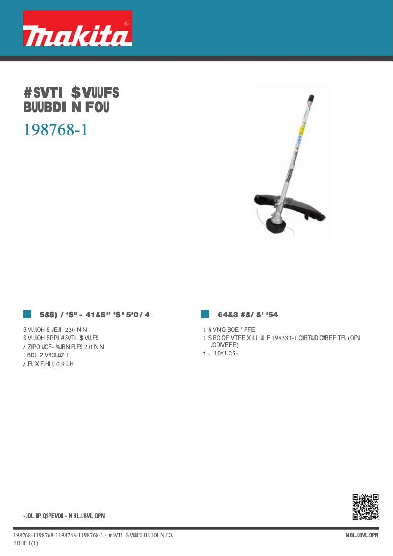 Page 1 of the manual Technical Sheet Makita 198768-1
