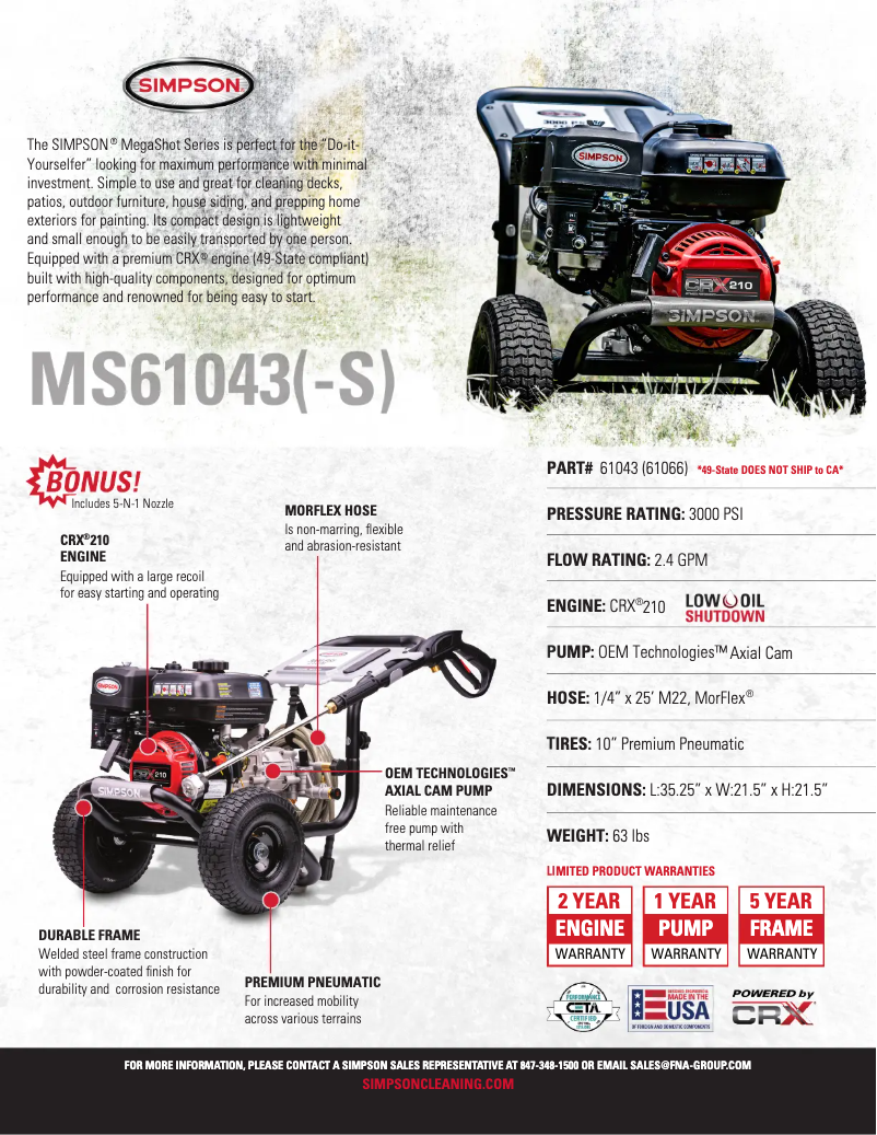 First page image of the manual for Megashot MS61043-S