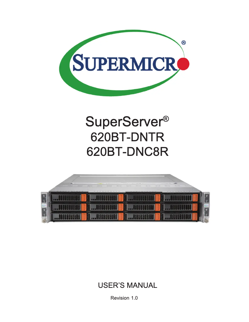 First page image of the manual for SuperServer SYS-620BT-DNC8R
