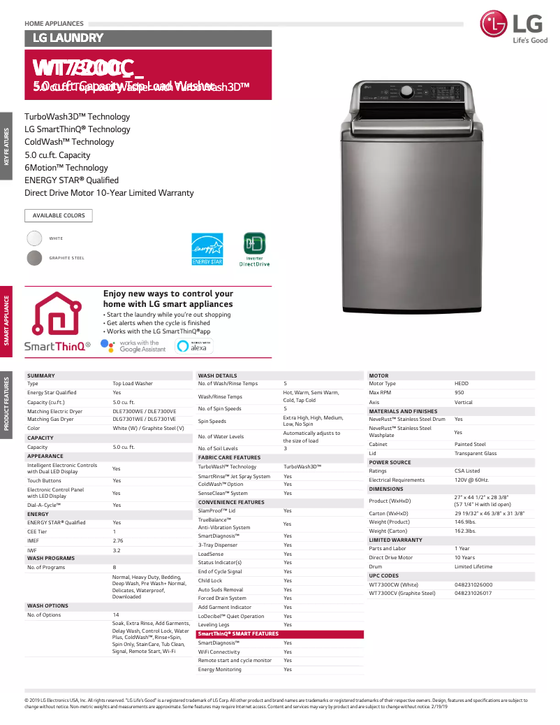 First page image of the manual for WT7300CV