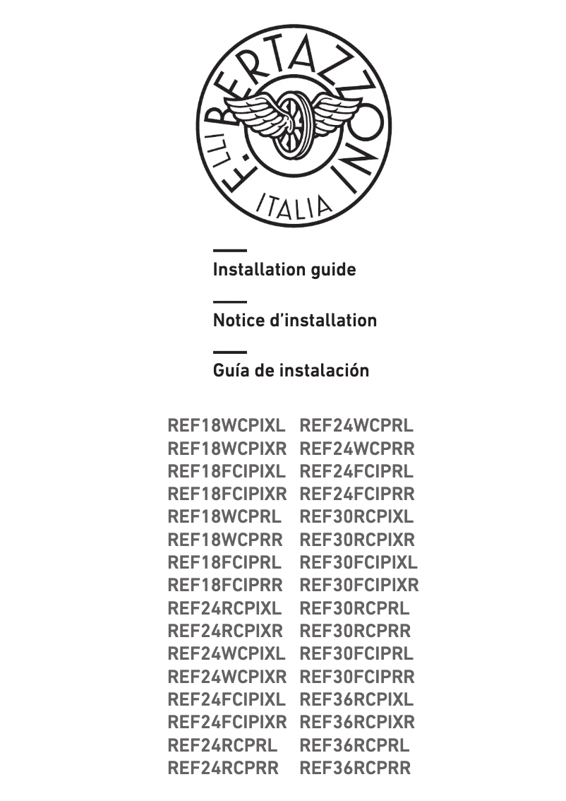 Page 1 of the manual Installation Guide Bertazzoni REF18FCIPRL