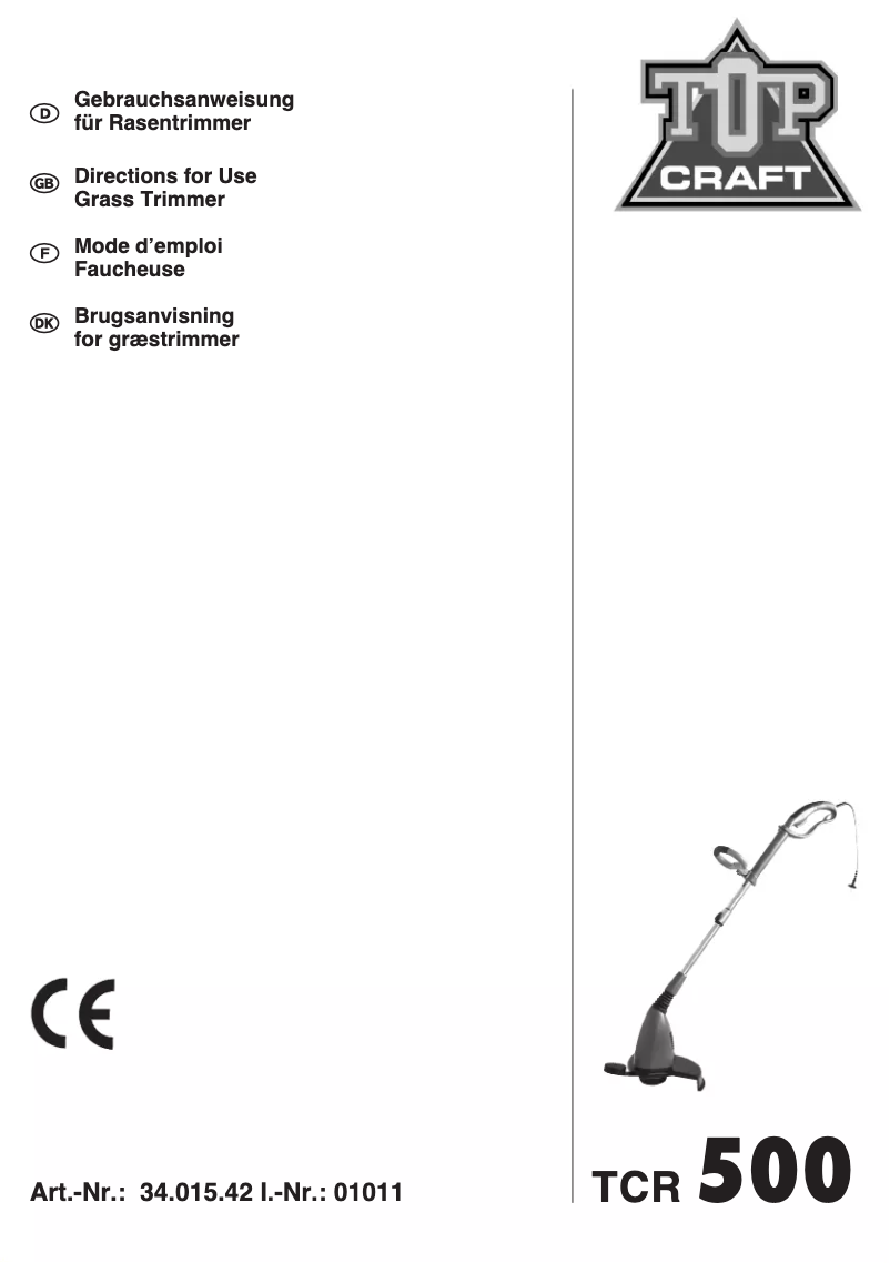 Page 1 de la notice Manuel utilisateur Topcraft TCR 500