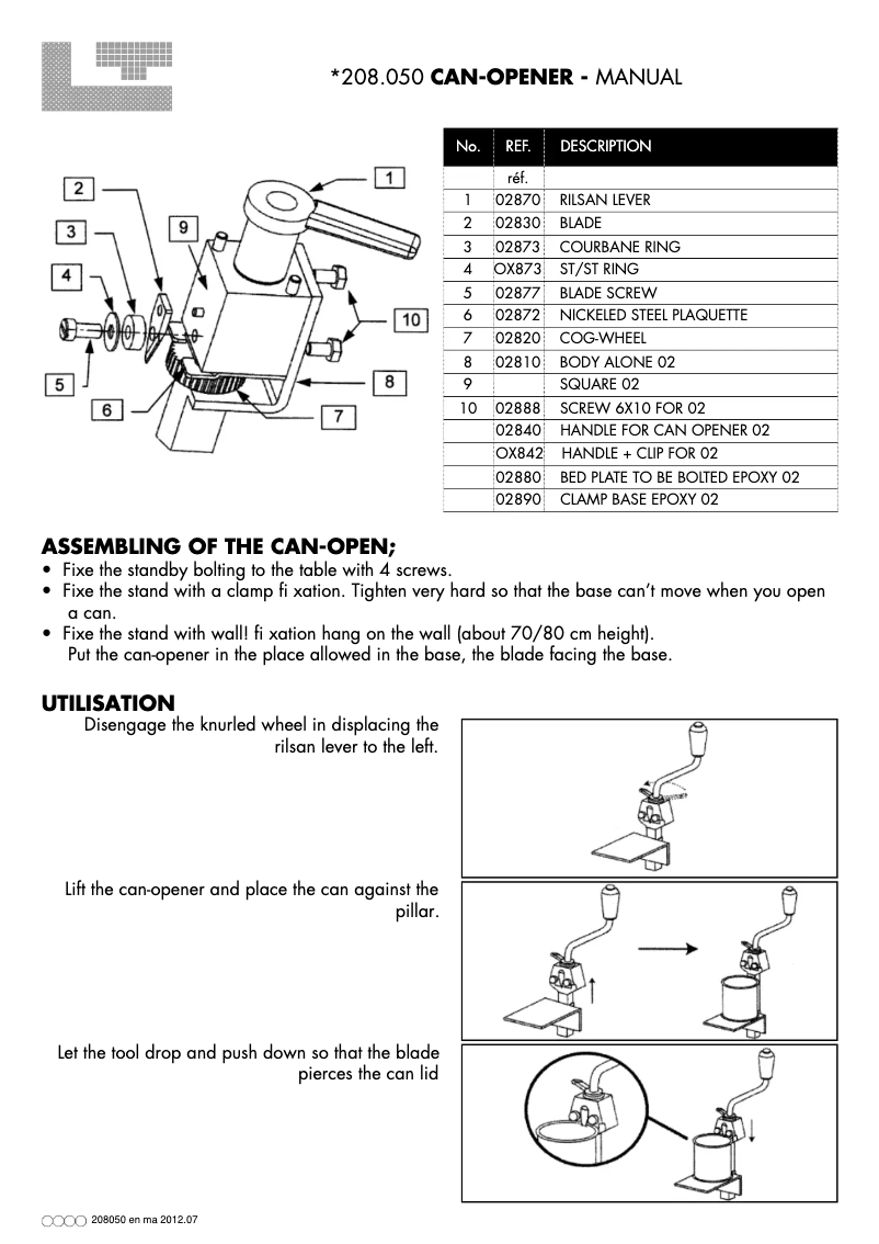 First page image of the manual for 208050