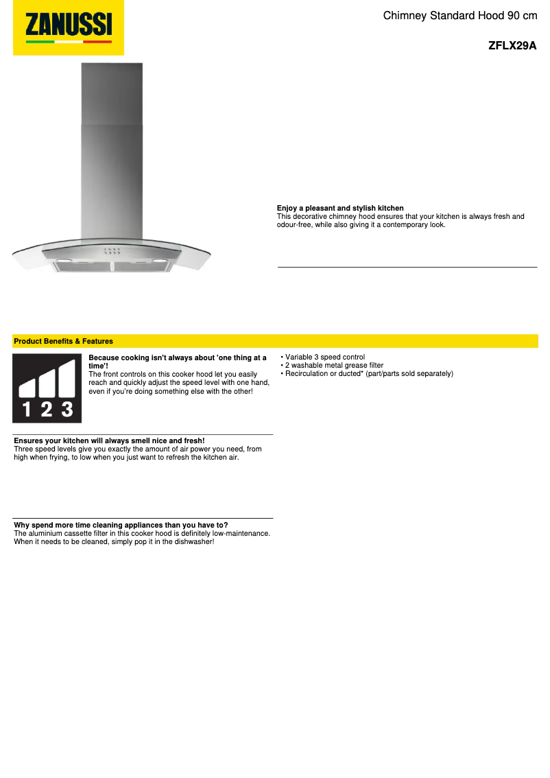 Page 1 of the manual Technical Sheet Zanussi ZFLX29A