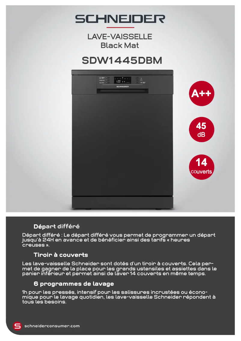Page 1 of the manual Technical Sheet Schneider SDW1445DBM